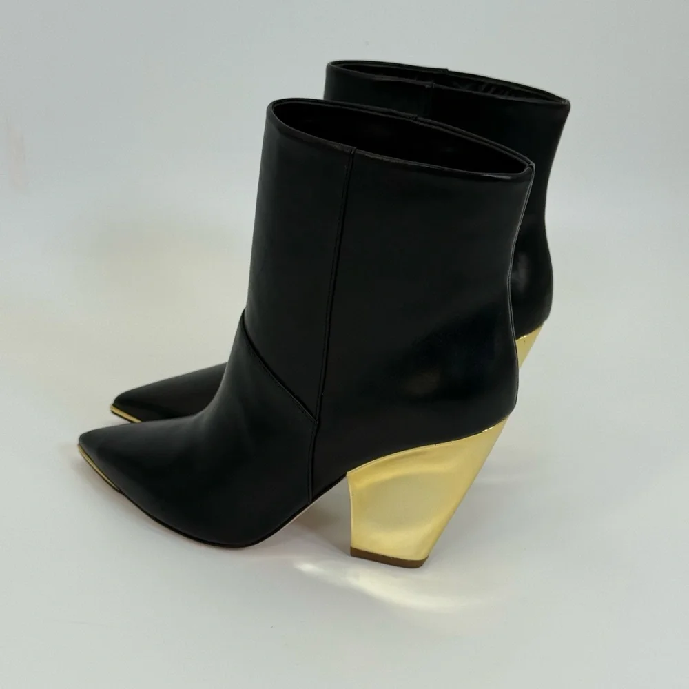Tory Burch Calf Leather Lila 90MM Booties With Gold Sculptural Heel Size 7 - Picture 4 of 17